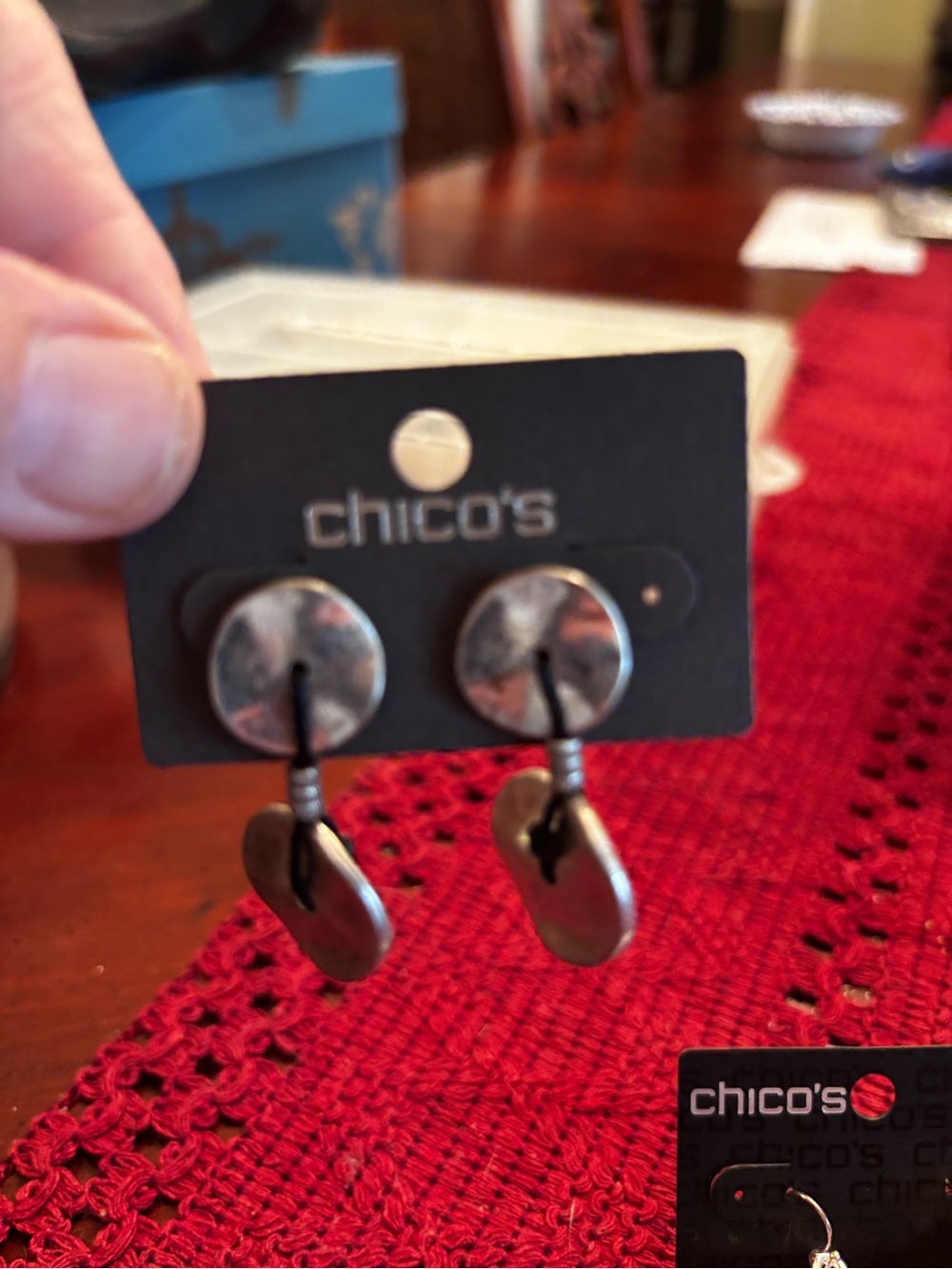 Chico's Silver Teardrop Dangle Earrings - Silver,Chicos modern circle dangle - Picture 4 of 4
